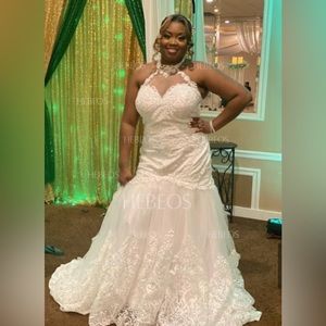 Trumpet/Mermaid Tulle Lace Halter Sleeveless Sweep/Brush Train Wedding Dresses